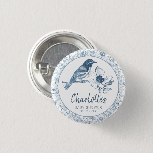Dusty Blue Baby shower Button Favoriet Chinoiserie (Voorkant /achterkant)