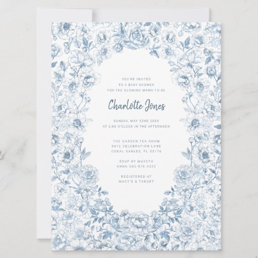 Dusty Blue Baby shower Invitation Elegant  (Voorkant)