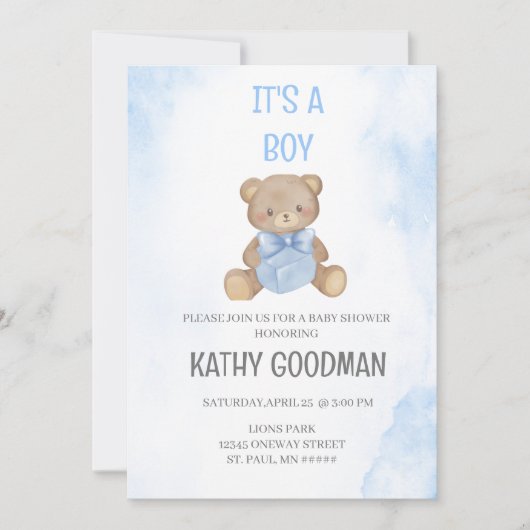 Dusty Blue Baby shower Invitation pour garçon (Devant)