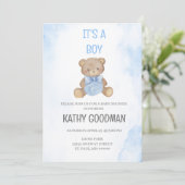 Dusty Blue Baby shower Invitation pour garçon (Debout devant)