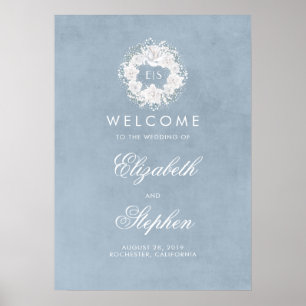 Dusty Blue Baby's Breath Mariage Affiche de bienve