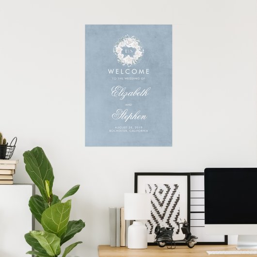 Dusty Blue Baby's Breath Mariage Affiche de bienve (Bureau à domicile)