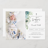 Dusty Blue Baptism Invitation Kaart (Voorkant / Achterkant)