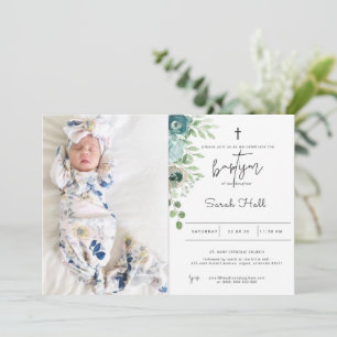 Dusty Blue Baptism Invitation Kaart