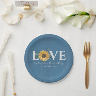 Dusty Blue Barn Wood, Golden Sunflower Wedding Papieren Bordje