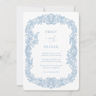 Dusty Blue  Barok Bloemen Huwelijk Kaart