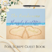Dusty Blue Beach bruiloft goud of zilver script Gastenboek