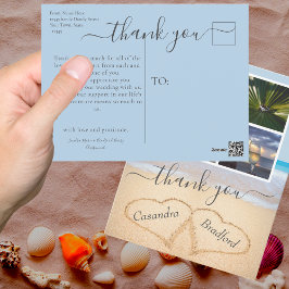 Dusty Blue Beach Hart Zand Bruiloft Dank u Briefkaart