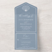 Dusty Blue Beach Seashell Kustbruiloft All In One Uitnodiging (Binnen)