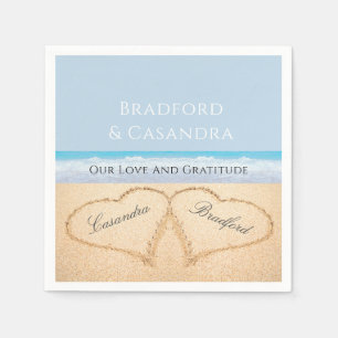 Dusty Blue Beach Wedding 2 Harten in de zand Servet