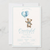 Dusty Blue Bear Boy Invitation d'anniversaire (Devant)