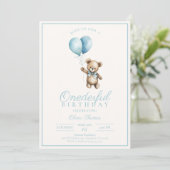 Dusty Blue Bear Boy Invitation d'anniversaire (Debout devant)