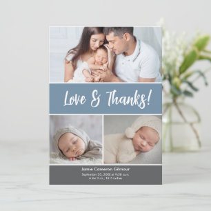 Dusty Blue Bedankt baby fotoaankondiging