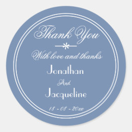 Dusty Blue Bedankt Script Namen Rustieke bruiloft Ronde Sticker