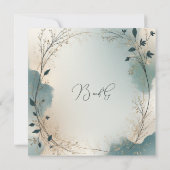 Dusty Blue Beige Boho Chic foliage wreath Wedding Save The Date (Achterkant)