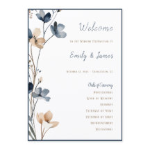 Dusty Blue Beige Botanical Modern Elegant Wedding