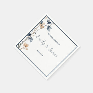 Dusty Blue Beige Botanical Modern Elegant Wedding Servet