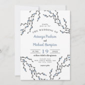 Dusty Blue Berry Wreath Wedding Invitation Kaart (Voorkant)