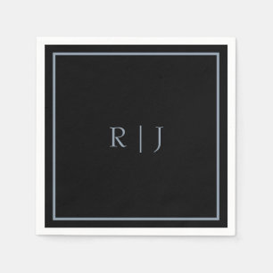 Dusty Blue Black Monogram Initialen Huwelijk Trend Servet