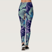  Dusty Blue, blauwgroen Rustic Floral Pattern Leggings (Achterkant)