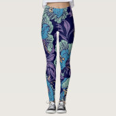  Dusty Blue, blauwgroen Rustic Floral Pattern Leggings (Voorkant)