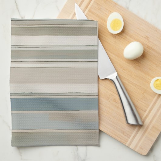 Dusty Blue Blauwgroen Sage Beige Stripe Theedoek (Quarter Fold)