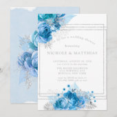 Dusty Blue Blauwgroen Silver Peony Wedding Shower Kaart (Voorkant / Achterkant)