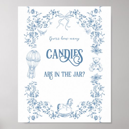 Dusty Blue Bloemen Baby shower Guess spel Poster (Voorkant)