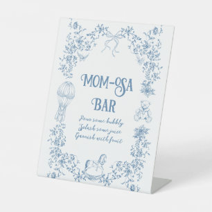 Dusty Blue Bloemen Baby shower Momosa Bar Reclamebord Met Voetstuk
