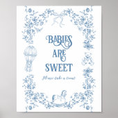 Dusty Blue Bloemen Baby shower Sweet Treat Poster (Voorkant)
