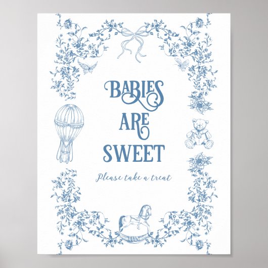 Dusty Blue Bloemen Baby shower Sweet Treat Poster (Voorkant)
