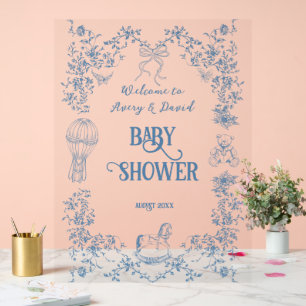 Dusty Blue  Bloemen Baby shower welkom Acryl Bord