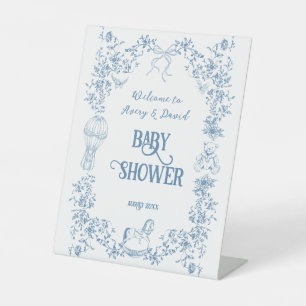 Dusty Blue Bloemen Baby shower welkom Reclamebord Met Voetstuk