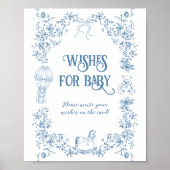 Dusty Blue  Bloemen Baby shower Wishes Game Poster (Voorkant)