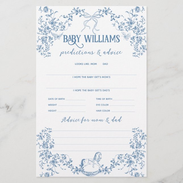 Dusty Blue  Bloemen Baby Voorspellingsspel (Voorkant)