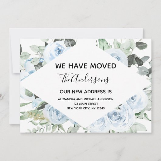 Dusty Blue Bloemen Bewegende Aankondiging (Voorkant)