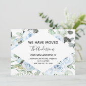 Dusty Blue Bloemen Bewegende Aankondiging (Staand voorkant)