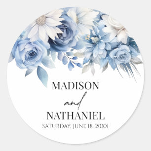 Dusty Blue Bloemen Botanische bruiloft Ronde Sticker