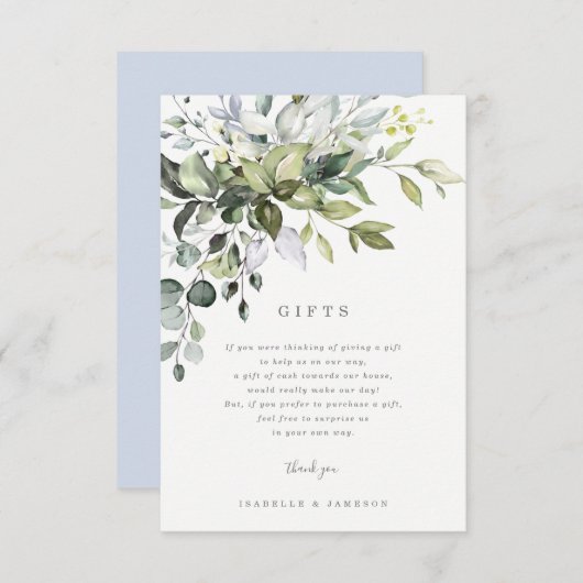 Dusty Blue Bloemen Cadeaubon Kaart (Voorkant / Achterkant)