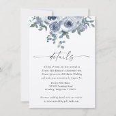 Dusty Blue Bloemen en Zwart Bruiloft Details Kaart Notitiekaartje (Voorkant)