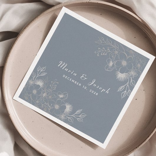 Dusty Blue Bloemen Trouwservetten Servet