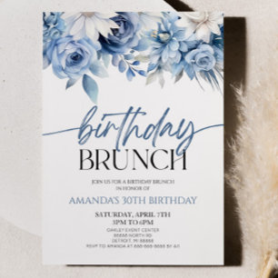 Dusty Blue Bloemen Verjaardag Brunch Party Kaart