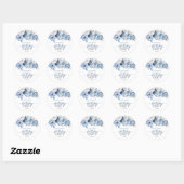 Dusty Blue Bloemen Verjaardagsfeest Ronde Sticker (Vel)