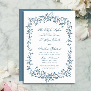 Dusty Blue bloemenscript de avond ervoor Kaart
