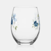 Dusty Blue Bloom Elegant Script bruiloft bruidsmei Wijnglas Zonder Voet (Rechts)