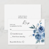 Dusty Blue & Blue Floral 2 no Carte RSVP repas (Devant / Derrière)