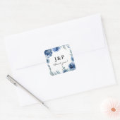 Dusty Blue & Blue Floral Bedankt Monogram - Vierkante Sticker (Envelop)