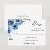 Dusty Blue & Blue Floral no Meal Carte RSVP (Devant / Derrière)