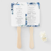 Dusty Blue & Blue Floral Wedding Programme Handwaaier (Voorkant en achterkant)