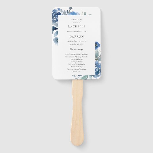 Dusty Blue & Blue Floral Wedding Programme Handwaaier (Voorkant)